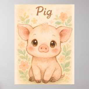 Poster Cochon adorable pour bébé - Aquarelle Art pour pép