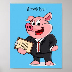Poster Cochon amusant en costume d'affaires dessin animé