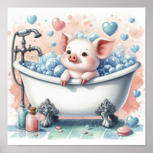 Poster Cochon au bain moussant