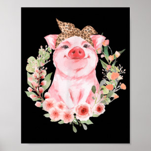 Poster Cochon Avec Bandeau Léopard Fleur Cochon Mélange