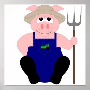 Poster Cochon de ferme rose