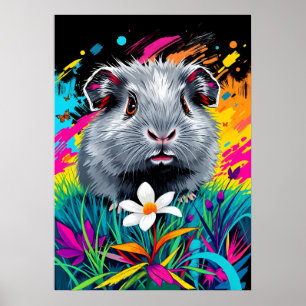 Poster Cochon de Guinée psychédélique - Pop Art Portrait