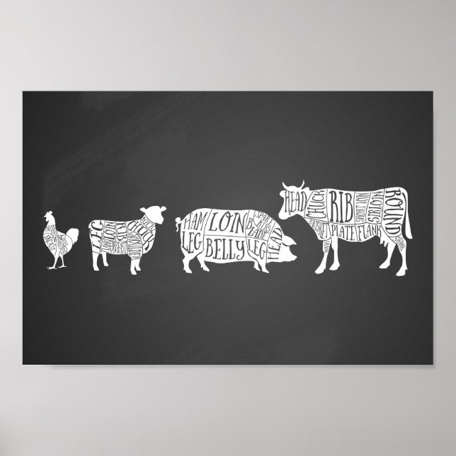 Poster cochon de vache boucherie charcuterie art petit po (Devant)