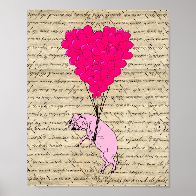 Poster Cochon et ballons cardiaques (Devant)