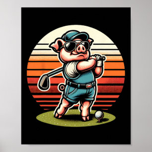Poster Cochon golfeur drôle Clubs de sports de golf cool