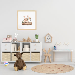 Poster Cochon. Grenouille & Chien sur un journal ! Nourri