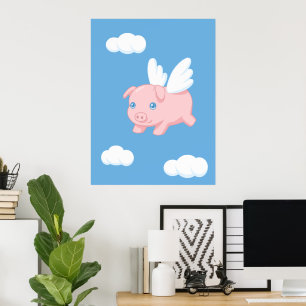 Poster Cochon volant - Cochon mignon avec ailes