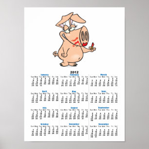 Poster cochonnet cartoon mignon au rouge à lèvres bâclé