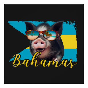 Poster Cochons Nageurs des Bahamas - Aventure à la Plage 