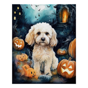 Poster Cockapou d'Halloween avec la peur Citrouille