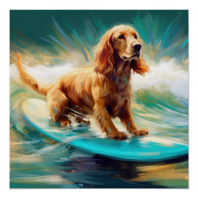 Poster Cocker Spaniel Beach Surf Peinture (Devant)