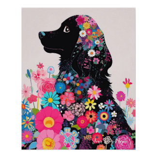 Poster Cocker Spaniel Chien et Fleurs 004 - Bijou sur mes
