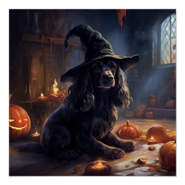 Poster Cocker Spaniel Citrouilles Halloween effrayant (Devant)