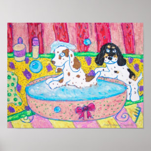 Poster Cocker Spaniels prend un bain