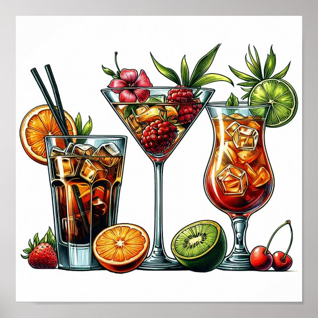 Poster Cocktail alcoolique Boissons couleurs illustration (Devant)