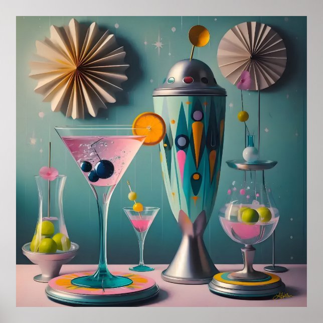 Poster Cocktail atomique futuriste du milieu du siècle (Devant)