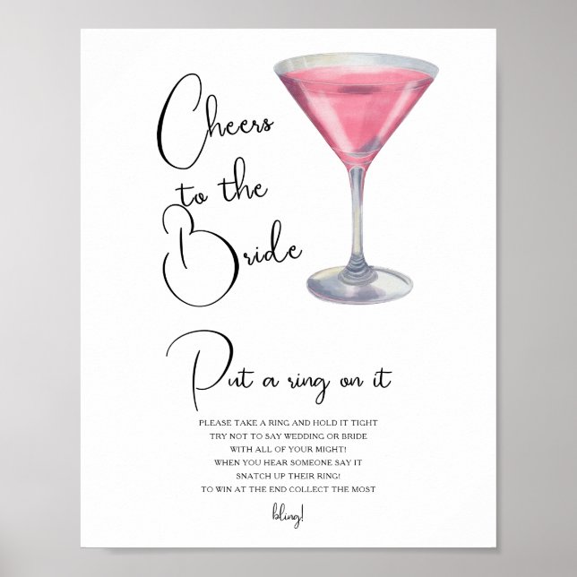 Poster Cocktail Bridal shower Put a ring on it game (Devant)