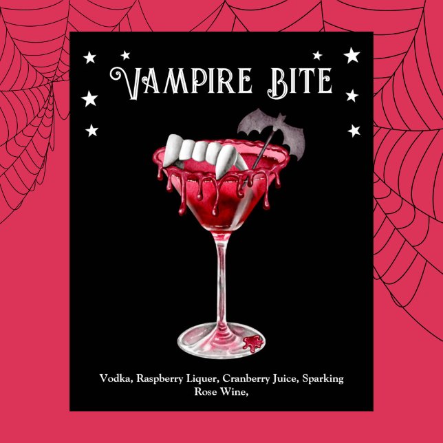 Poster Cocktail d'Halloween Vampire Martini Recette (Halloween Cocktail Party Vampire Martini Recipe Poster)