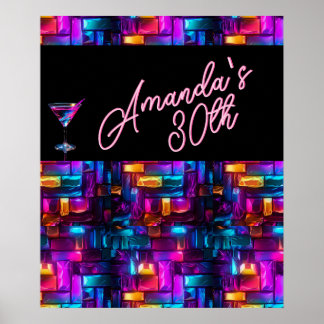 Poster Cocktail en verre Abstrait Neon Blacklight