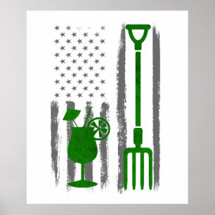 Poster Cocktail et jardinage - Drapeau américain vintage