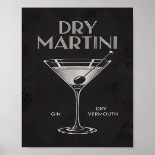 Poster Cocktail Gin Vermouth Martini Dry Élégant Noir