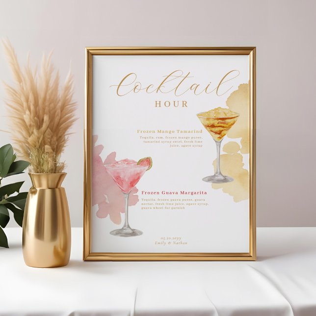 Poster Cocktail Hour Watercolor Cocktails Menu Mariage (Cocktail Hour Watercolor Cocktails Wedding Menu Poster)