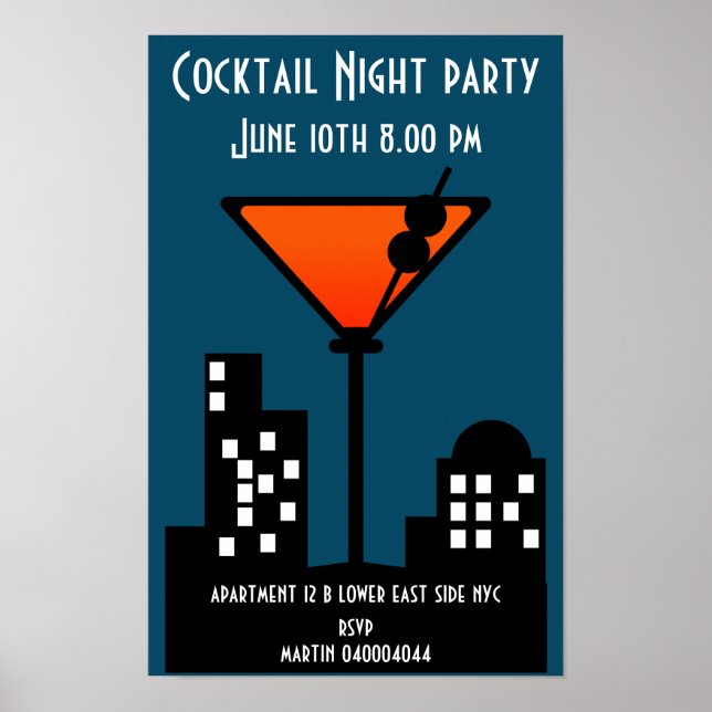 Poster Cocktail Night Party Invitation (Devant)