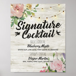 Poster Cocktail Rustique Signature Menu Décor Mariage