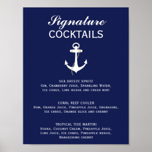 Poster Cocktail Signature Mariage Nautique Bleu & Blanc