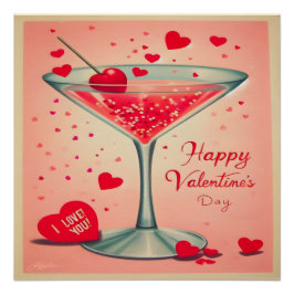 Poster Cocktail Valentine Martini du milieu du siècle