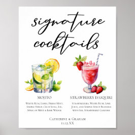 Poster Cocktails cubains Mojito Strawberry Daiquiri Menu