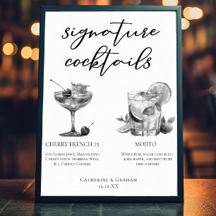 Poster Cocktails Mojito Black White Cherry French 75