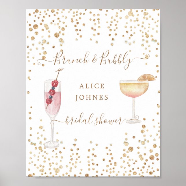 Poster cocktails pétillants or scintillant mariage brunch (Devant)