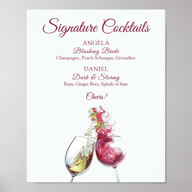 Poster Cocktails Signature Danse du vin rouge et blanc (Devant)