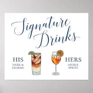 Poster Cocktails Signature du jour du mariage