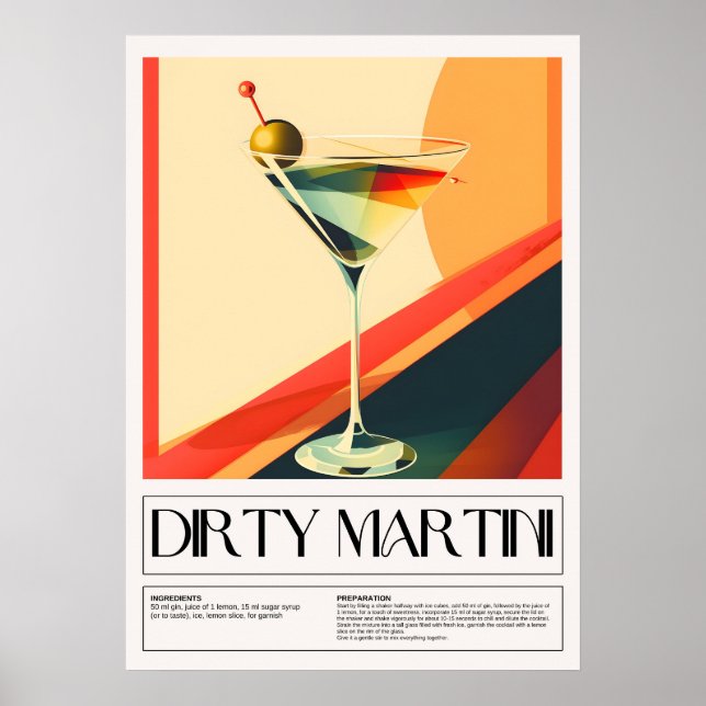 Poster Cocktails vintages : Martini salé (Devant)