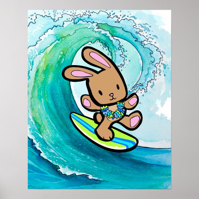 Poster Coco le Mur de lapin de surf hawaïen suspendu (Devant)