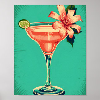 Poster Coctail Margarita, rétro, couleur douce de la post