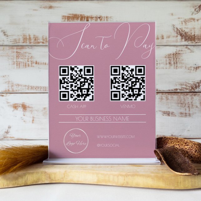 Poster Code QR 2 rose élégant féminin scan pour payer (Créateur téléchargé)