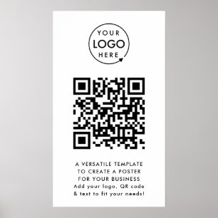 Poster Code QR Business Logo Professionnel Simple Blanc