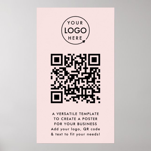 Poster Code QR | Business Logo Professionnel Simple Rose (Devant)