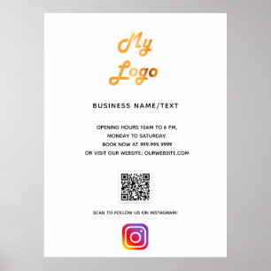 Poster Code QR de logo d'entreprise instagram blanc