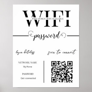 Poster Code QR du mot de passe du réseau WIFI Noir & Blan