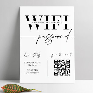 Poster Code QR du mot de passe du réseau WIFI noir et bla