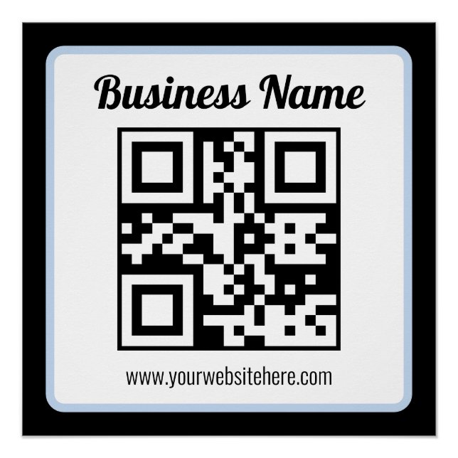 Poster Code QR et texte modifiables avec bordure bleu cla (Devant)