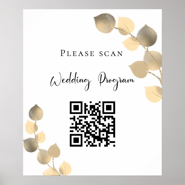 Poster Code QR programme de mariage eucalyptus doré (Devant)