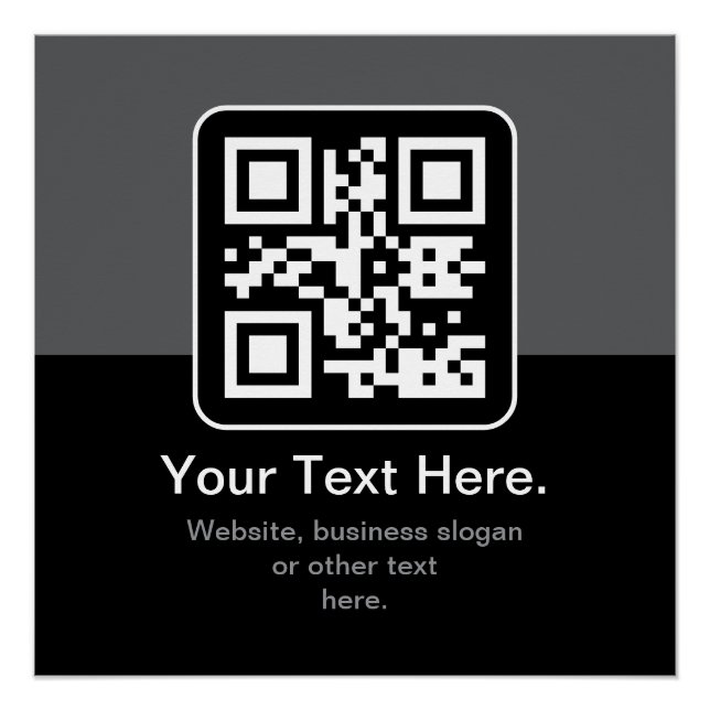 Poster Code QR scannable moderne | Noir Gris & Blanc (Devant)