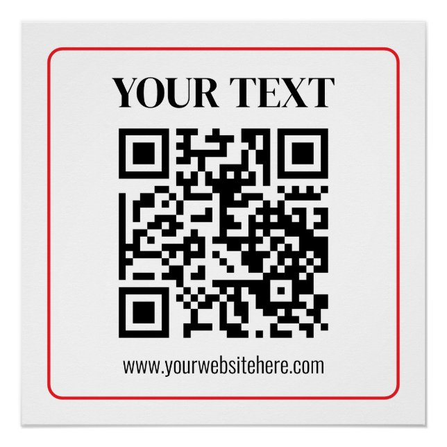 Poster Code QR simple noir et blanc avec bordure rouge (Devant)