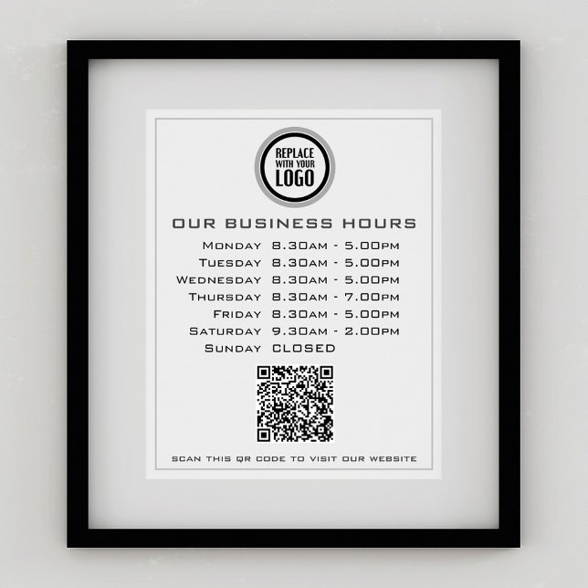Poster Code QR Texte de Votre Logo Heures d'Ouverture d'E (Créateur téléchargé)