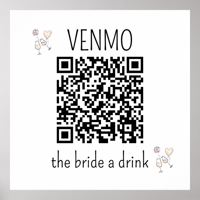 Poster Code QR VENMO pour offrir un verre à la mariée Ent (Devant)